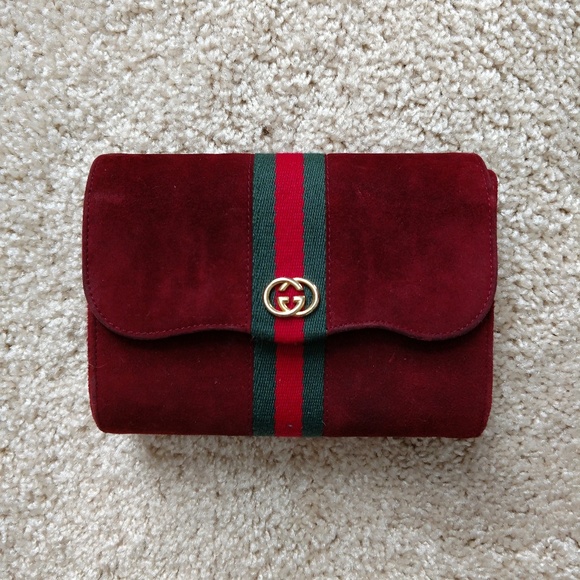 Gucci Handbags - Mini Red Suede Vintage Gucci Clutch Handbag Purse